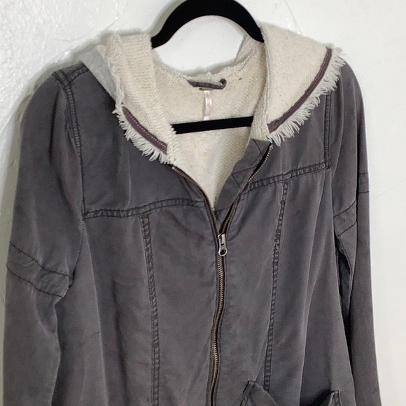 Free People Utility Army zip up hooded distressed lined lightweight jacket SZ S - Picture 4 of 16